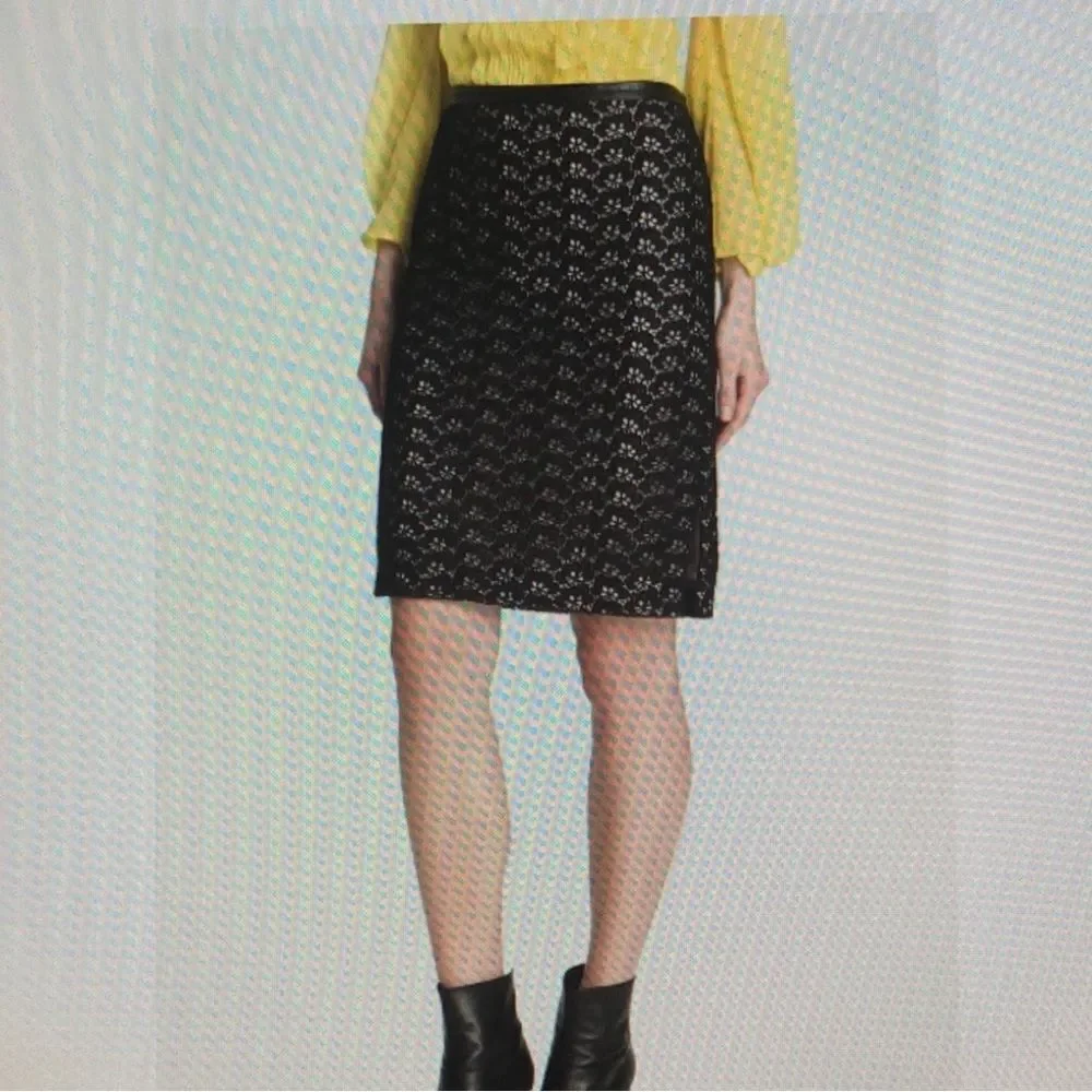 Diane Von Furstenberg Stevie Acorn Lace Faux Leather Trim Zip Slits Pencil Skirt